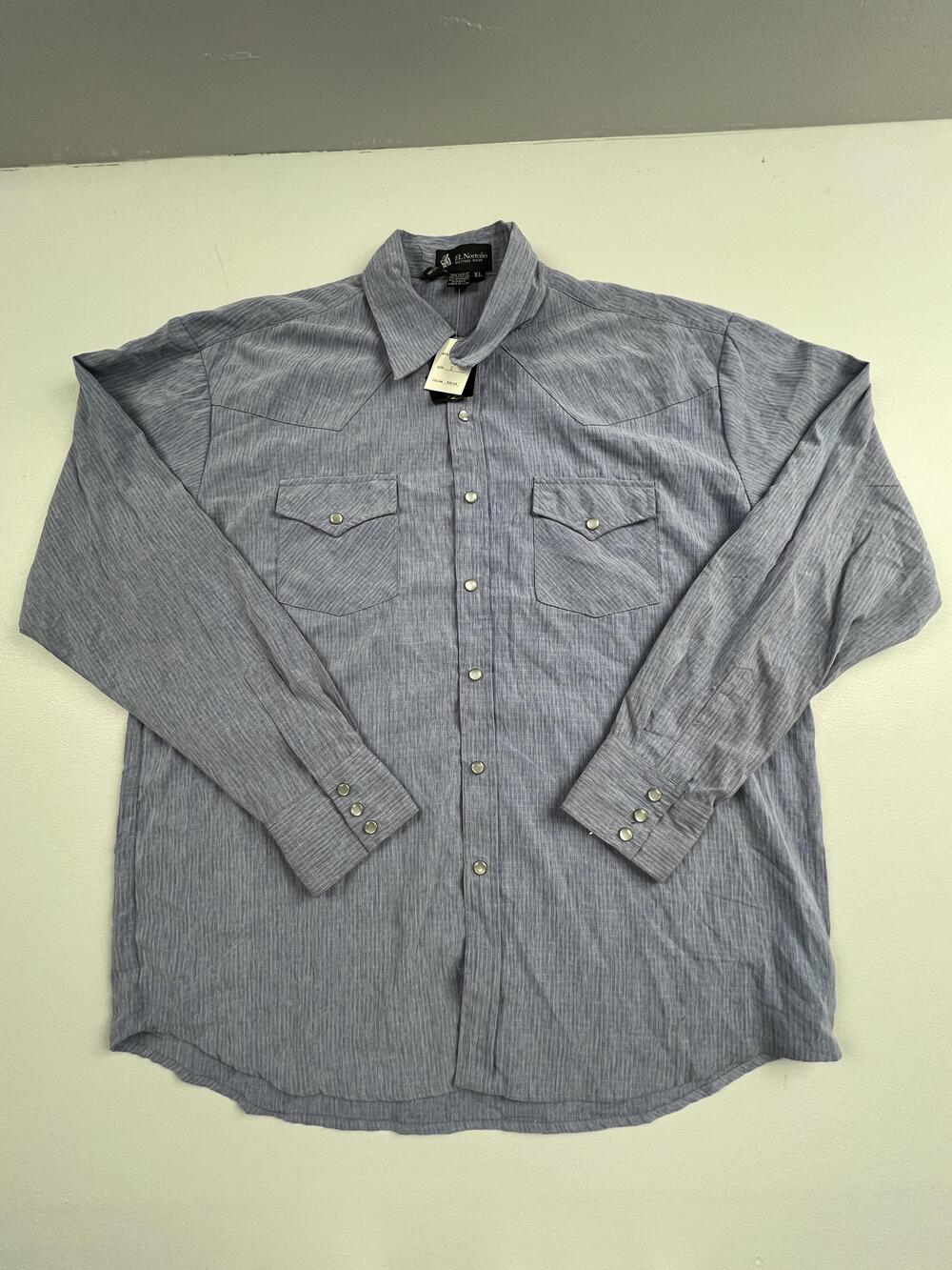 El Norteño Shirt Mens XL Blue Stripe Western Snap Button Long Sleeve Casual